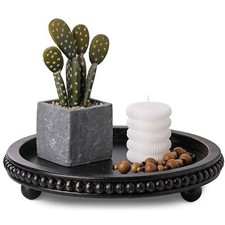 Beaded Coffee Table Tray for Home DecorBlack Round Decorative Tray for Kitche...