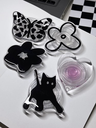 Pop Collapsible PopGrip Pop-up Stand for IPhone Samsung Socket- Black Cat