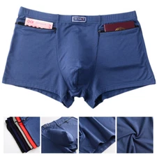 Men Soft Underpants Anti-Theft Boxer Briefs Trunks Zip Pockets Underwear L-4Xl