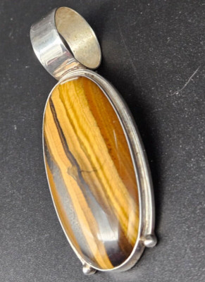 DTR Jay King Designer 2 5/8'' Sterling Silver Tiger Eye Stone Oval Pendant