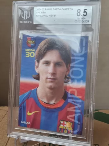 LIONEL MESSI 2004 PANINI #35 ROOKIE MEGA CRACKS BARCA CAMPEON BGS 8.5 NM-MT