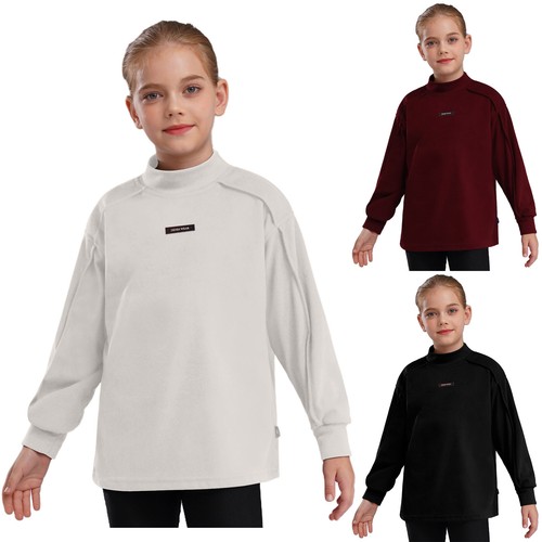 Kids Girls Pullover Hiking Sweatshirt Outdoor Tops Mock Neck Thermal Daily Warm - Picture 4 of 44