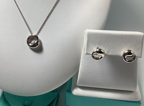 Tiffany & Co. 925 Silber Elsa Peretti Eternal Circle Anhänger Halskette/Ohrringe - Bild 6 von 6