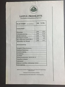 1991 Lotus Elan Price List Showroom Sales Sheet / Brochure German RARE!! Awesome