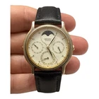 Vintage SEIKO MOON PHASE Watch 7F39-6029 Dual Time Needs battery Leather Strap