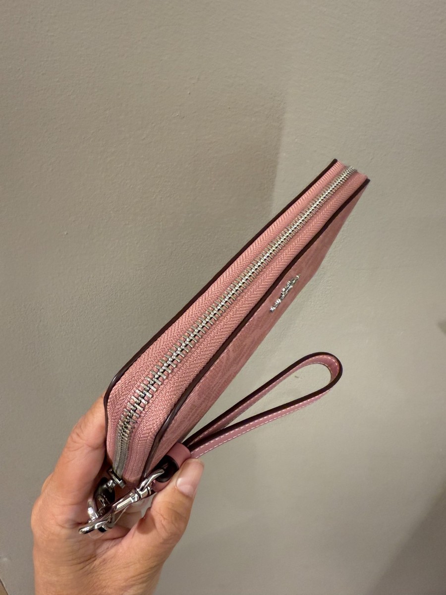 Coach Long Zip Around Wallet In Signature Canvas CW778 Dusty Pink