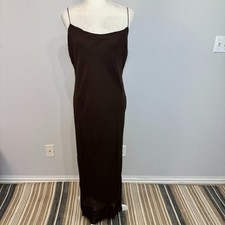 Reformation Suki Slip Midi Dress Pleated Ruffle Hem Sleeveless Brown Lined Sz 10