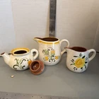 Stangl Pottery Terra Rose Yellow Flower Pitchers 2 Pce With Bonus Small Tea Pot