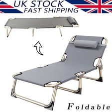 Grey Sun Lounger for Garden Foldable Reclining Sun Lounger Chair w/ Metal Frame
