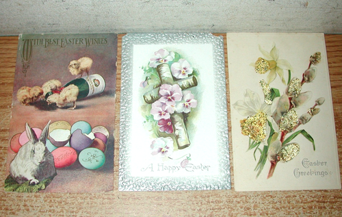 LOT OF 34 ANTIQUE EMBOSSED EASTER GREETINGS POSTCARDS FROM THE 1910S - Afbeelding 2 van 21