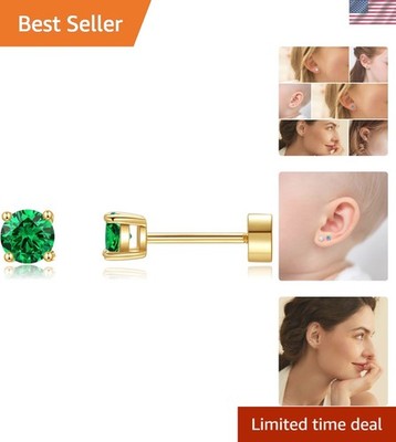 Stylish 14K Gold Birthstone Stud Earrings - Hypoallergenic Comfort for All Ears