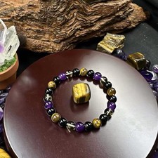 Natural Energy Healing Stretch Bracelet Stone Hematite Tiger Eye for Men Women 