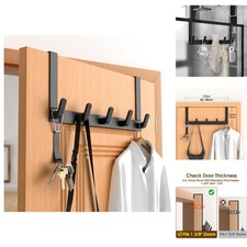 Over the Door 5 Hook Rack Heavy Duty Hanger for Coats Towels Matte Black 1 3/8"