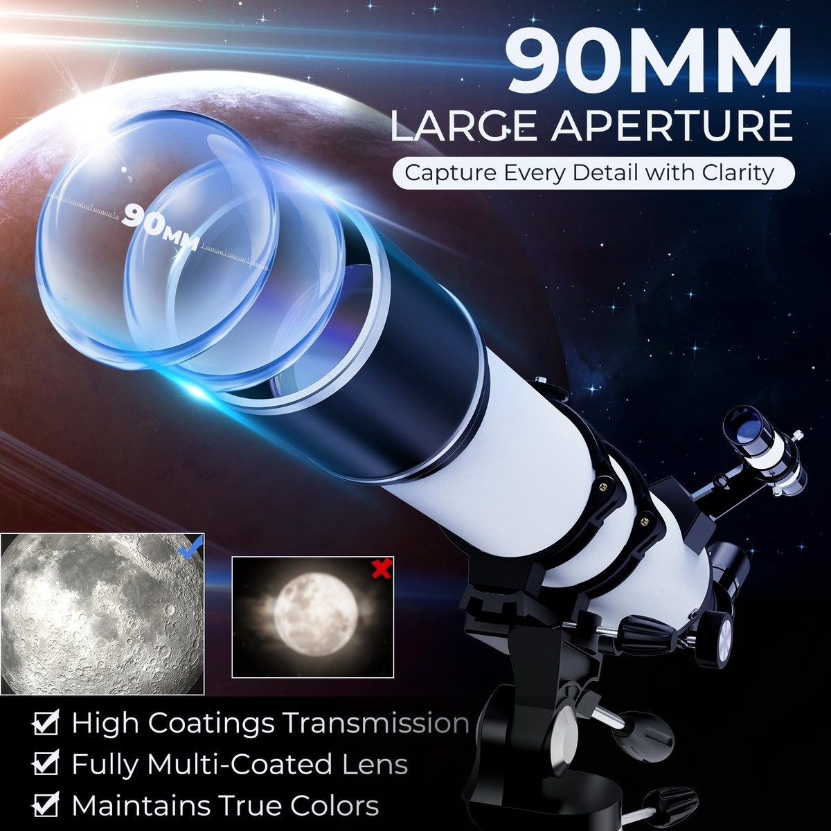 90mm Aperture Telescope 800mm Focal Length Refractor for Beginners 90mm Aperture Telescope 800mm Focal Length Refractor for Beginners