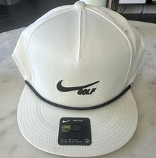 Nike Aerobill True Golf Hat White/Black Adjustable Embroidered Logo CU9889-133