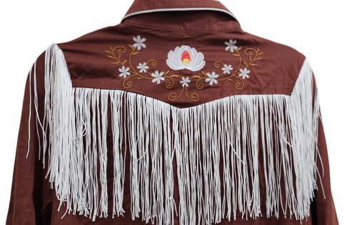 JOHN MOON Women's Floral Embroidered Fringe Western Shirts Rodeo Cowgirl Button - Picture 6 of 16