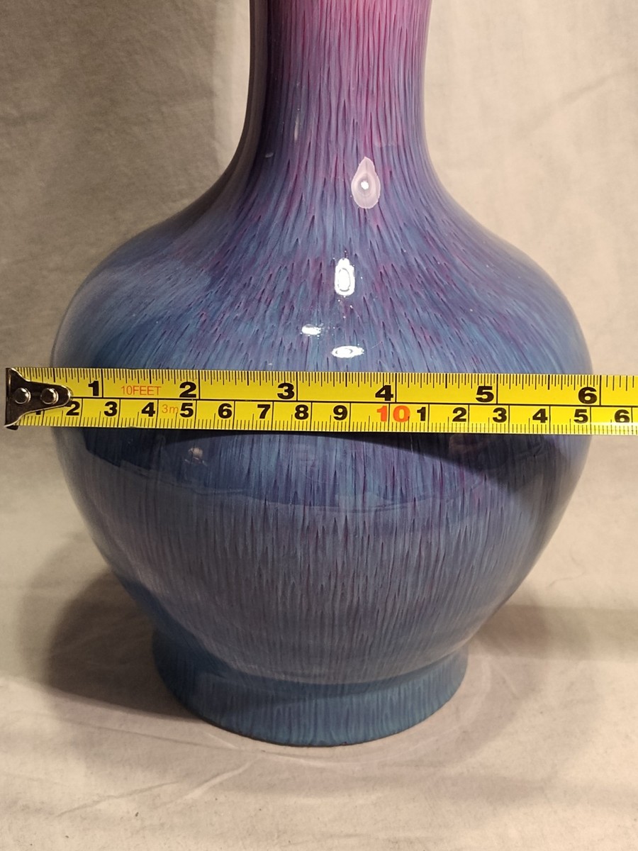 Vintage Chinese Oxblood Blue Flambe Vase 1940 Porcelain 11