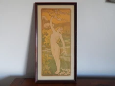 OLD ENGRAVING Art Nouveau naked woman signed PAUL BERTHON