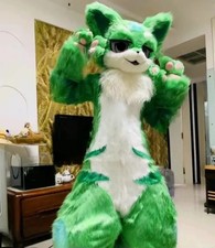 Cartoon Fursuit Adult Green Long Furry Fox Dog Husky Mascot Costume Anime