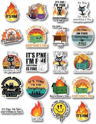 Everything is Fine Premium Vinyl Sticker Decal (2 inch), 20-Pack for Car, Truck,