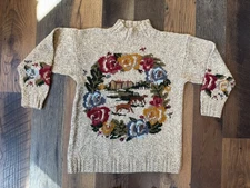 Vintage Bushwacker Knitted Sweater Hunting Dogs Floral Wreath M
