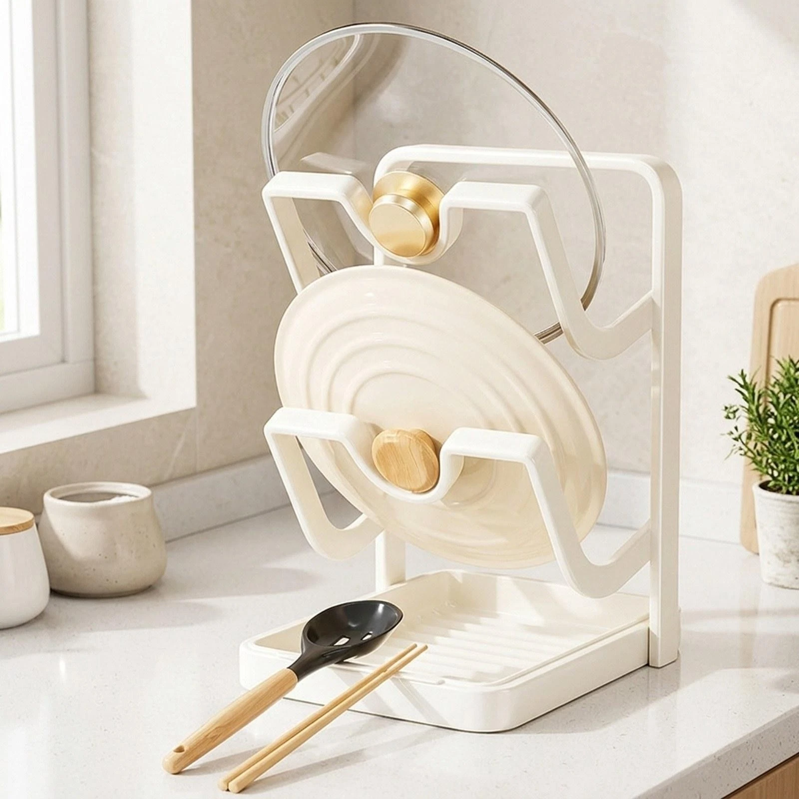 Kitchen Pot Lid Rack Utensil Rest Rack for Kitchen Counter Cupboard Cooking