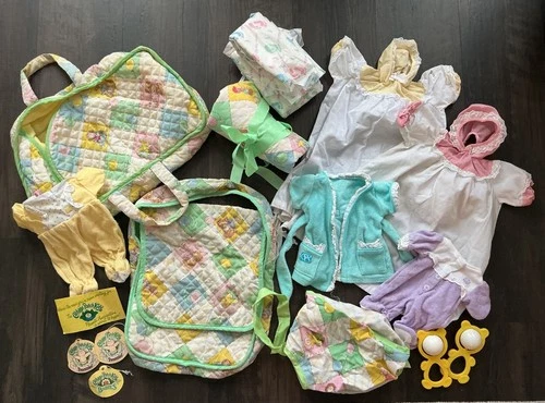Vintage Cabbage Patch Kid BABY Accessories Lot Clothes Rattles Rags Diapers Bags
