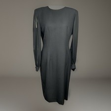 Vtg Leslie Fay Women’s 10 Black Evening Dress Sheer Sleeves Pearl Buttons