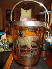 old very vintage amber glass sterling polar bear graphics ice bucket barware