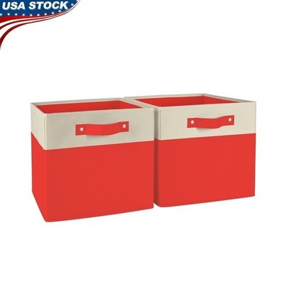 2pc Two-Tone Collapsible Storage Bins Organizers W/ Handles Kids Playroom New