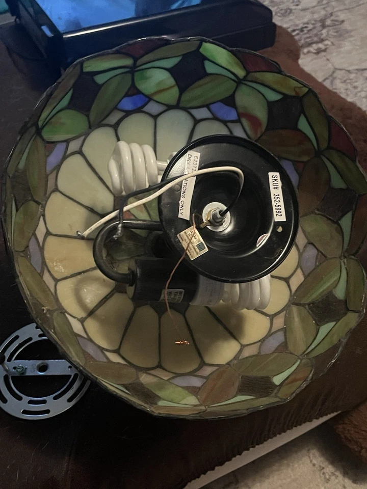 Vintage Tiffany Style Large Hanging Stained Glass Muti - Color Light - 14" Nice! - Image 2 of 4