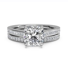 Lab-Created 2.10 Ct Cushion Cut VVS1 Diamond Wedding Ring Set 14K White Gold FN