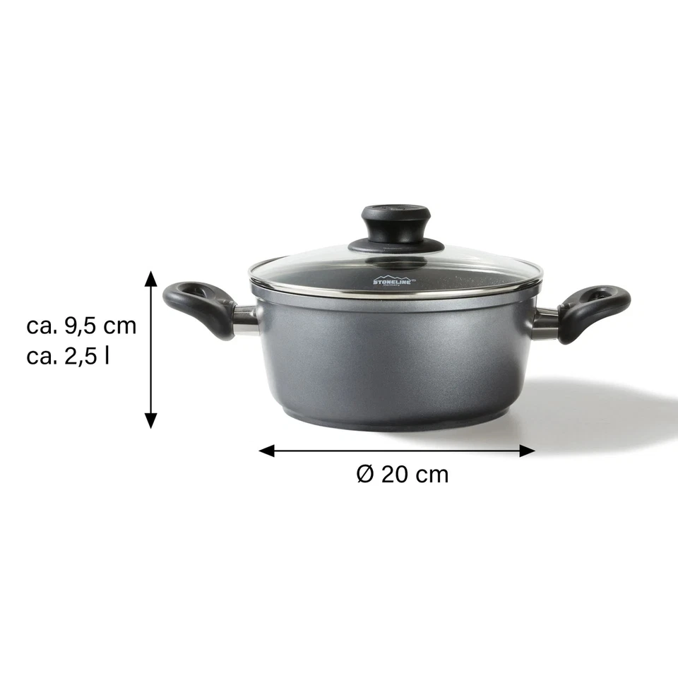 Stoneline® 20cm Topf  + Glasdeckel 20cm Kochtopf Induktion Antihaft IIWahl 7295 - Bild 4 von 4