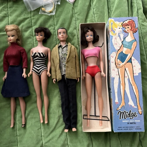 VINTAGE BARBIE DOLL #5 WITH CLOTHES LOT Uneeda Wendy Ken Midge & Case