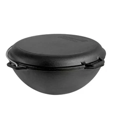 Cast Iron Asian Kazan Cauldron with Grill Pan Lid Heavy-Duty Outdoor Cookware