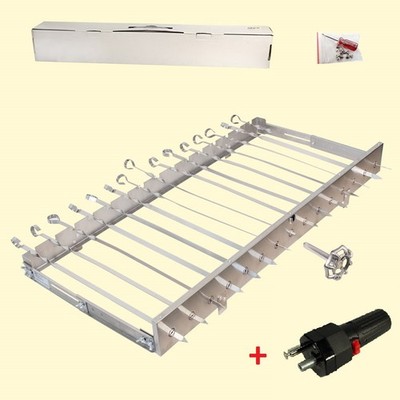 Edelstahl Spießdreher (82 cm) für 15 Stück Mangal Grill Drehspieß+Akku Motor