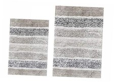 Quilted Stripe 100 Cotton Bath Rug Set of 2 - 21x32  17x24 Inches Light Grey