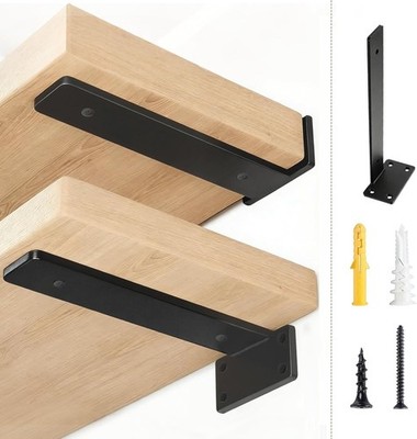 6 Pack 8 Inch Floating Shelf Brackets - Solid Steel Heavy Duty Black
