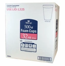 WinCup 500ct 32 Oz Foam Cups, 25 Pkgs Of 20 Cups