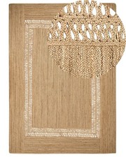 Tapis en Jute Tressé Naturel Beige 160 x 230 cm Motif Découpé Style Boho Yenikoy