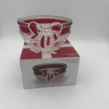 Mikasa Ruby Red Ribbon Collection Celebration Crystal Candy Dish Size 4.75” New