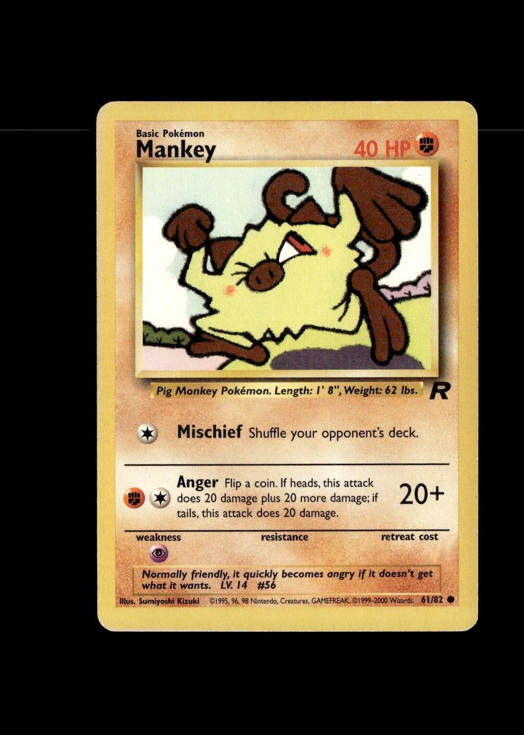 Mankey 61/82 Common Team Rocket Pokemon Unlimited Lightly Played