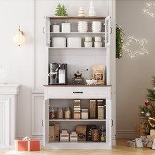 Kitchen Cabinet Hutch Storage Pantry with Microwave Stand Freestanding Buffet