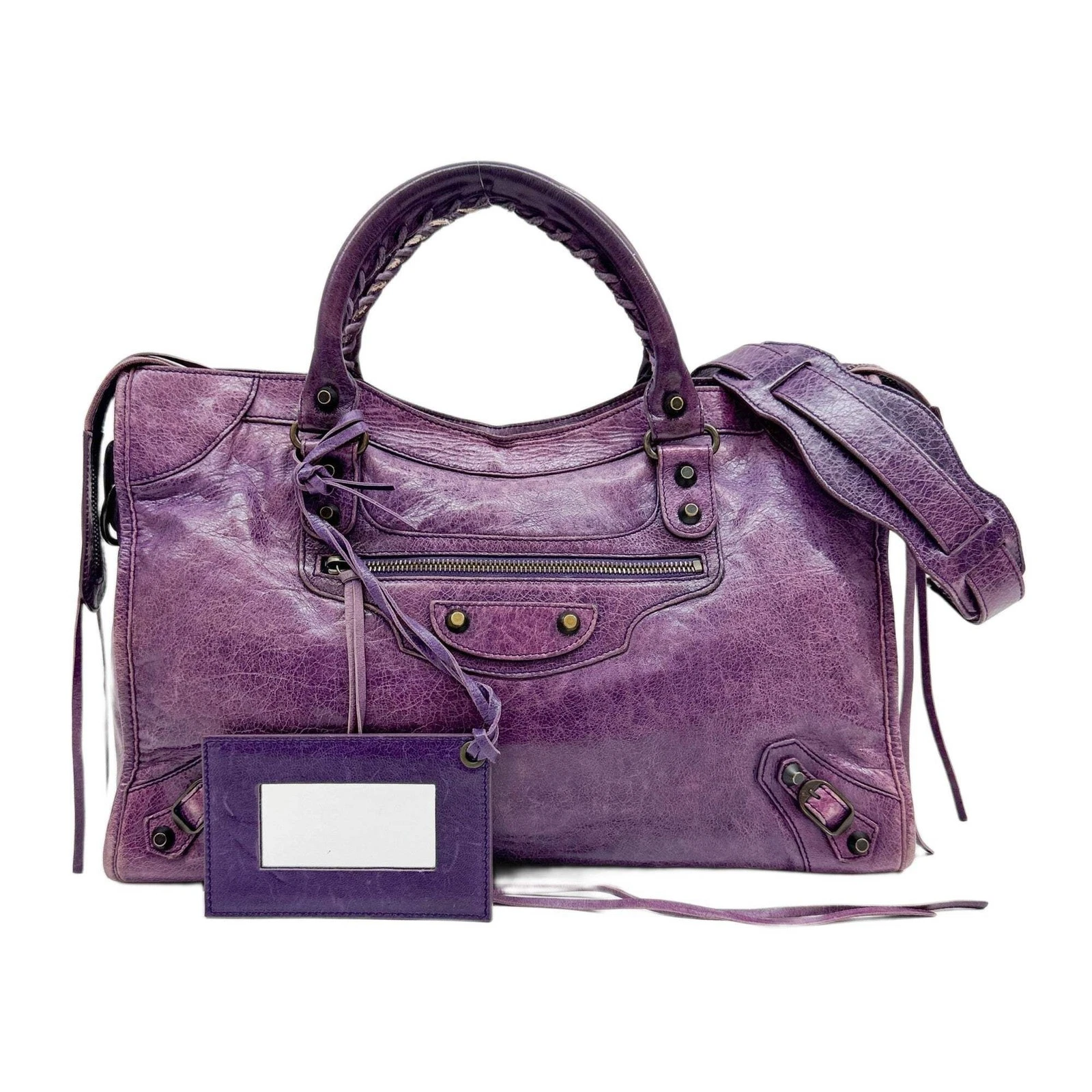 Balenciaga — BALENCIAGA Le City Purple Leather Shoulder Bag