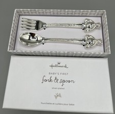 Hallmark Baby's First Fork And Spoon Silver Plated Baby Gift Shower 5  New