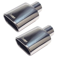 Set of 2 Square Exhaust Tip 2.5" Inlet 3" x 5.5" Outlet 9" Long Chrome Stainless