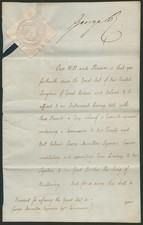 KING GEORGE IV (GREAT BRITAIN) - ROYAL WARRANT SIGNED 09/22/1826 WITH CO-SIGNERS
