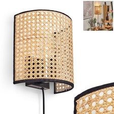 HOFSTEIN Caiazzo Wandlampe aus Metall/Rattan/Wienergeflecht/Stoff Schwarz/Natur