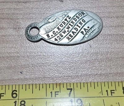 Vintage E. C. Kurtz Reading PA Metal ID Fob