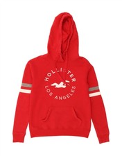 HOLLISTER Womens Oversized Graphic Hoodie Jumper UK 2 2XS Red Cotton BW19